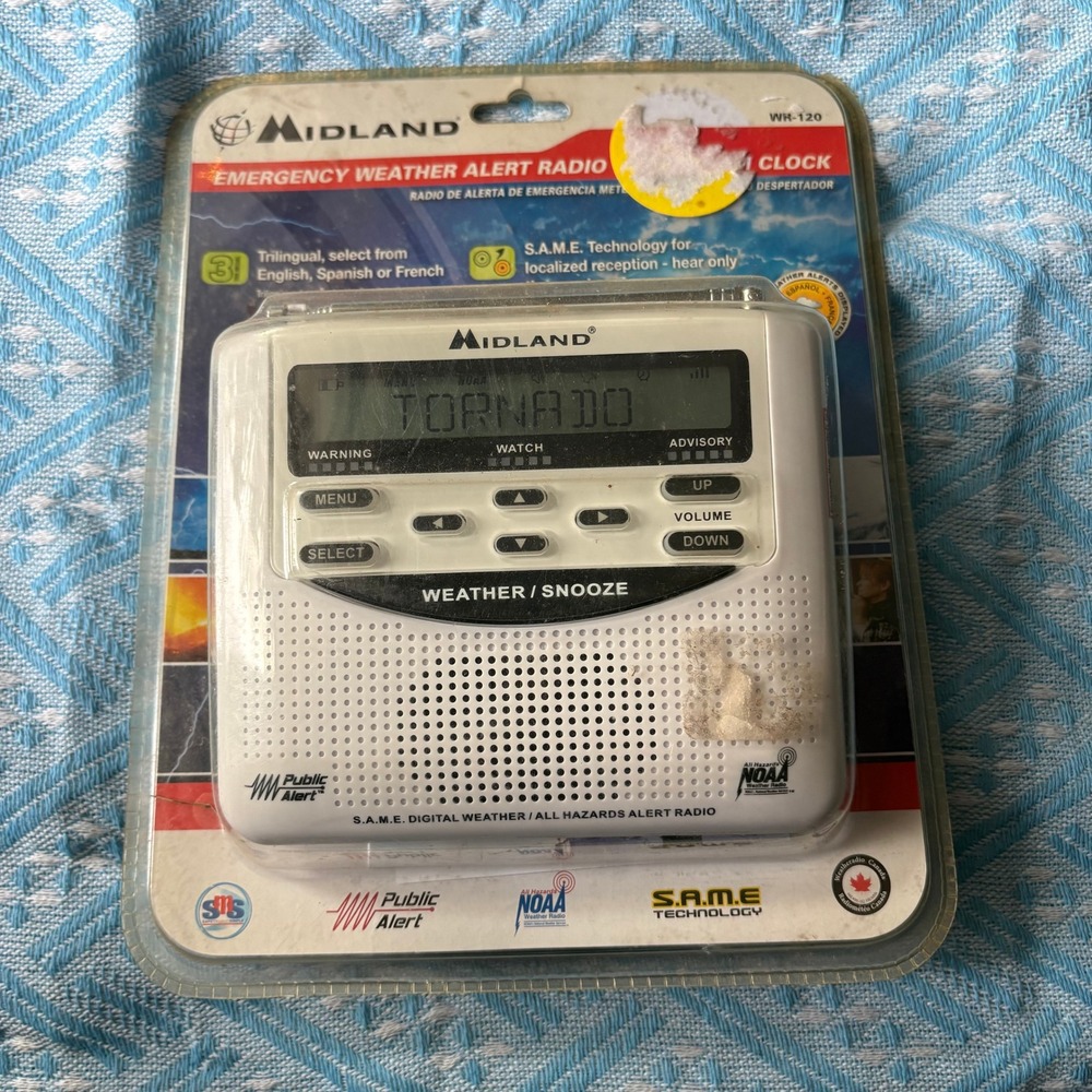 Midland WR-120 Emergency Weather Alert Radio S.A.M.E. NOAA White Alarm Clock